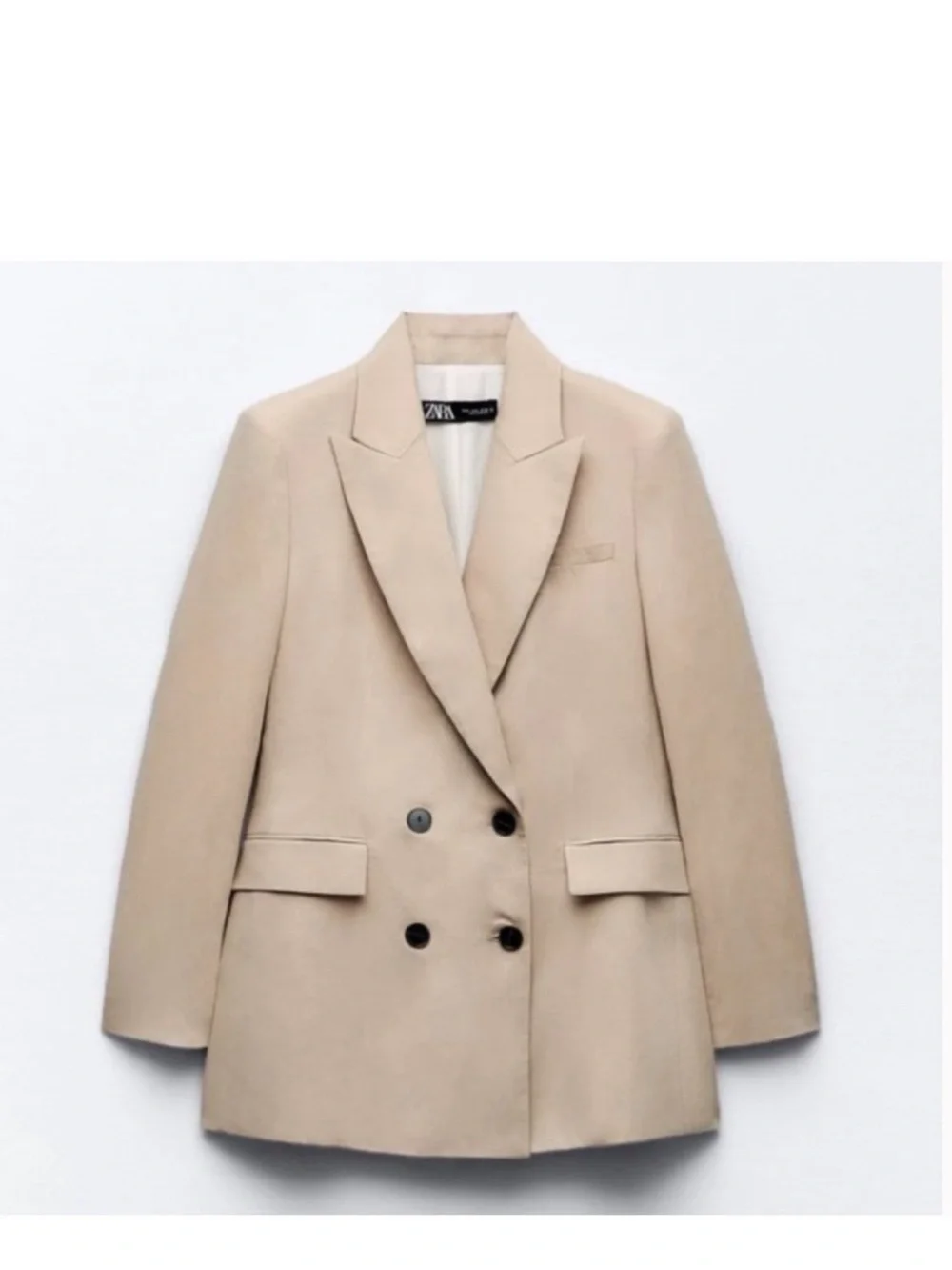 Zara Double-Breasted linen blend Tan Blazer Jacket - Picture 4 of 7